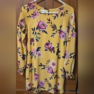 Maurices Oversize Floral Yellow Long Sleeve Mini Dress
